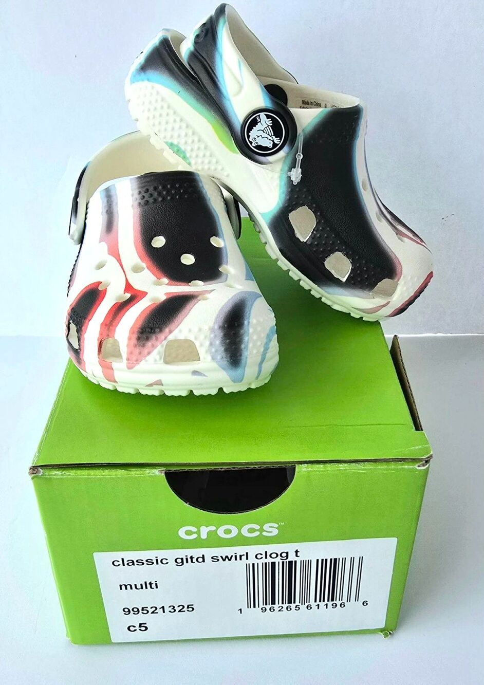 Crocs Classic Glow-in-the-Dark Swirl Tie-Dye Clog Kids Toddler Size C5